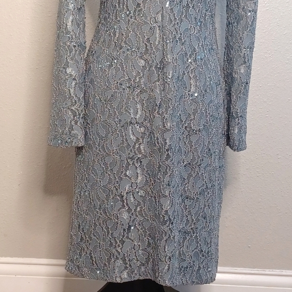 JS Collections Sheer Lace Sparkly Sequin Evening Knee Length Sz 8 Cocktail Dress - Picture 7 of 10